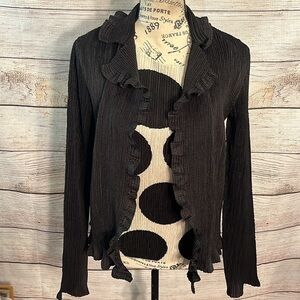 Adolfo Dominguez Jacket & Top Shell Ruffle Front Size 40 EU Large US Black Tan